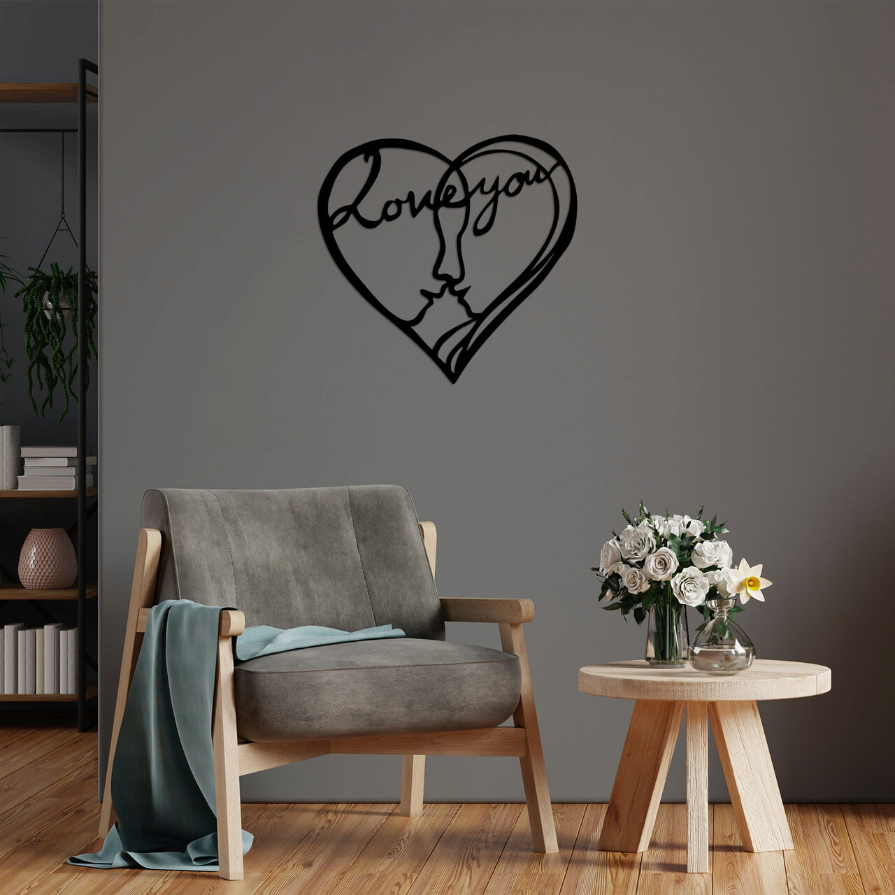 Decoratiune de perete, I Love You, Dimensiuni: 68 x 71 cm, Negru - imagine 6
